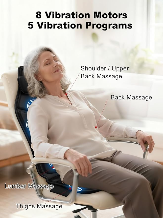 Vibration Back Massager for Chair with Heat Massage Chair Heating Pad with Lumbar Traction Seat Massager for Seniors Office Workers &amp Family Fatigue &amp Pain Relief in Office Home Use