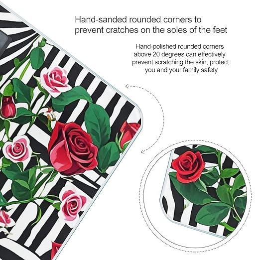 Black White Stripes Red Rose Flowers Scale for Body Weight Smart Scales Digital Bathroom Scale High Precision Weighing Scales with Large Display Weighing Machine for People