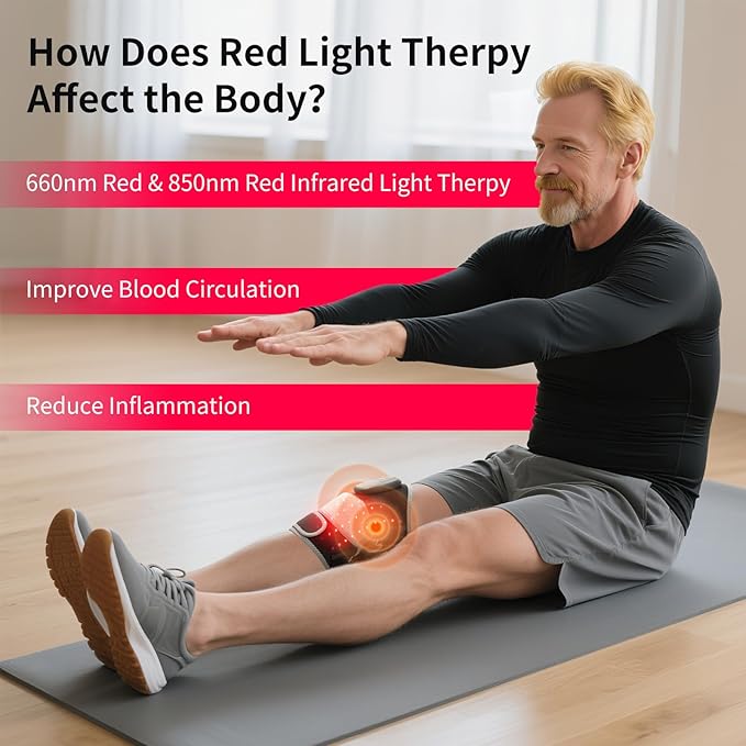 Knee Massager with Heat and Red Light 2-in-1 Heating Pad with Massager for Knee Shoulder 660nm&amp850nm Red Light Therapy Heated Device for Pain Relief 5 Vibration Modes &amp 6 Heating Levels
