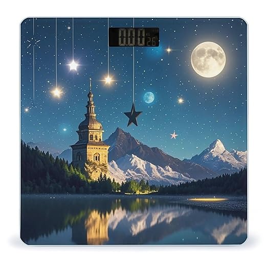 Nightsky Hanging Moon Stars Bathroom Scale for Body Weight with High Precision Large LCD Backlight Display Digital Weighing Scale with BMI Capacity Up to 180kg