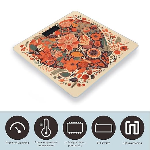 Folk Style Flowers Scale for Body Weight Smart Scales Digital Bathroom Scale High Precision Weighing Scales with Large Display Weighing Machine for People