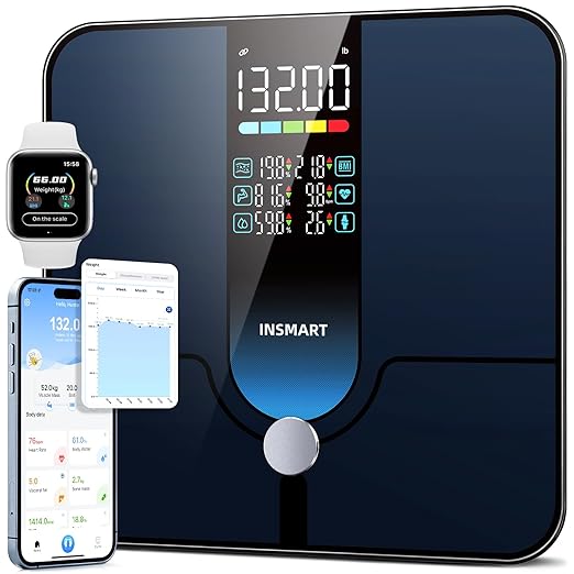 INSMART Smart Scale for Body Weight Large Display Body Fat Scale Accurate Weight Scale Digital Bluetooth Bathroom Scale for BMI Heart Rate 25 Body Composition Analyzer with Fitness APP Sync 500lbs