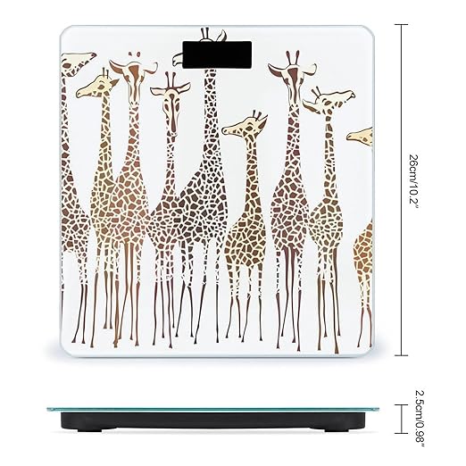 Cute Wild Cartoon Giraffes Scale for Body Weight Anti-Slip Sturdy Tempered Glass Weighing Machine Highly Digital Accurate Bright LCD Bathroom Scale for Household Gift