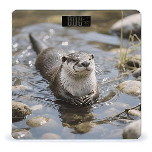 Cute Otter Weight Scale Large Digital Bathroom Scales with Bright LED Display Non Slip Digital Scale and Step On Fashion Weighing Machine for Body