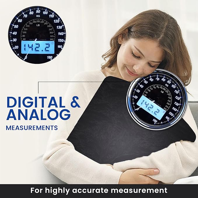 EILISON Highly Advance 2-in-1 Digital &amp Analog Weighing Scale for Body Weight-400lbs 4 High Precison GX Sensor Accurate Thick Tempered Glass Extra Large Display (Grey)