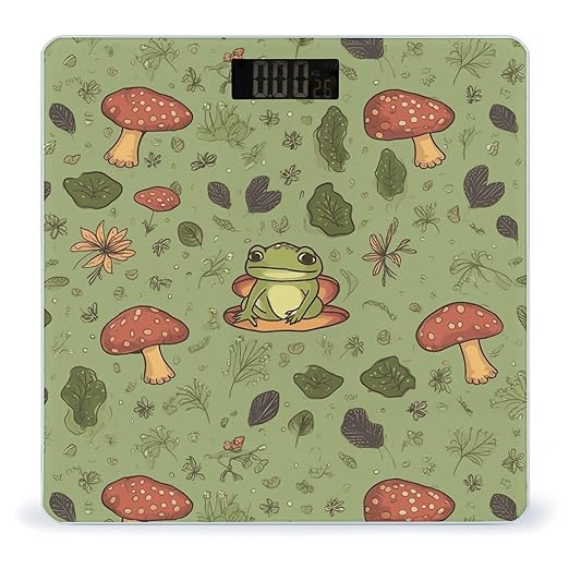 Frogs and Mushrooms Bathroom Scale Rounded Smart Scale for Body Weight Automatic Power On/Off Weight Scales Accurate Bathroom Digital Scales for Pet Home Bedroom Kitchen