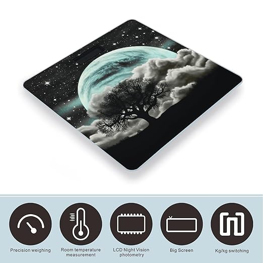 Starry Night Black Tree Art Scale for Body Weight Highly Accurate Digital Bathroom Scale Sturdy Tempered Glass Weighing Scales with LCD Display Fashion Body Fat Smart Scales 400lb