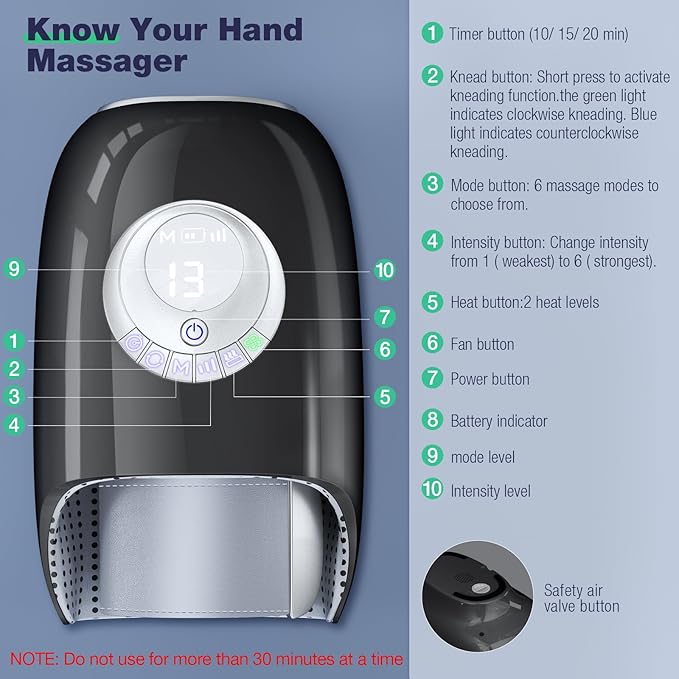 Hand Massager with Heat and Compression Hand Massage for Arthritis and Carpal Tunnel Relief 6 Modes Pressure Point Therapy Blowing Wrist Massager Finger &amp Palm Kneading Gifts for Mom Dad
