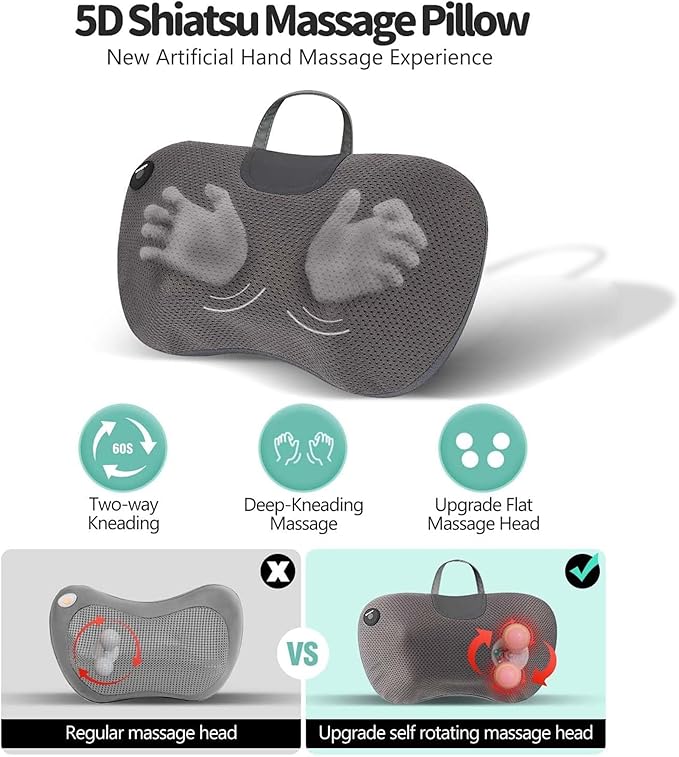 Back and Neck Massager with Heat -Deep Tissue Neck Massager with Heat and Shiatsu Kneading for Shoulder Leg Foot Body Pain Relief - Electric Kneading 3D Massage Pillow Gifts for Men Women Christmas
