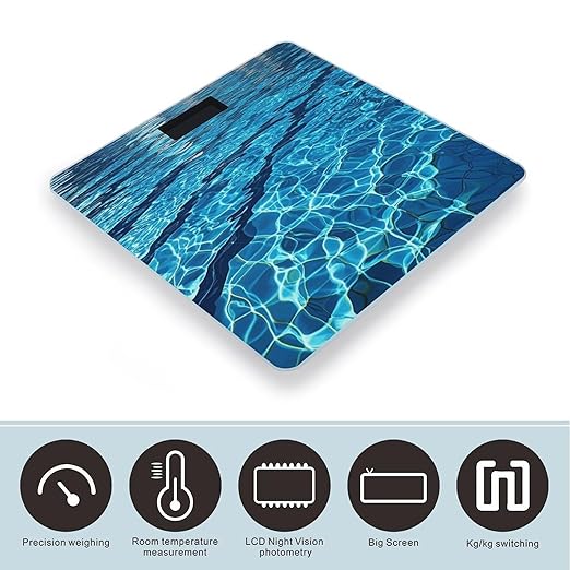 Blue Swimming Pool Scale for Body Weight Highly Accurate Digital Bathroom Body Scale Digital Bathroom Scales for People Anti-Slip Large LCD Display Smart Scales