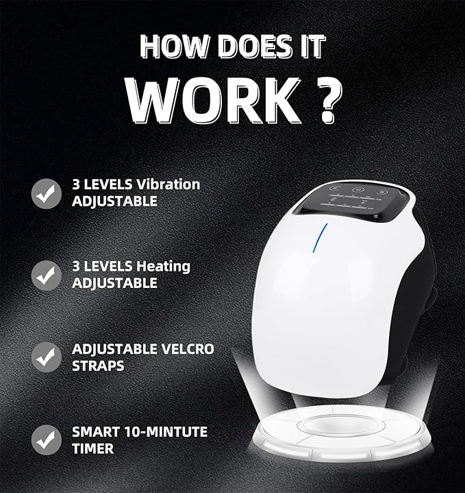 Wireless Knee Massager with Heating Comfort Vibration Red Light Adjustable Straps Cordless Design with Heating Pads for Eye Relaxations Muscles and Knee Massage Device