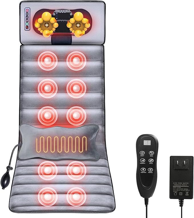 Massage Mat Full Body Massage Mat with 10 Vibrating Motors &amp 9 Modes Back Massager with Heat Massager Mattress Pad for Back Heating Pad with Auto Shut Off