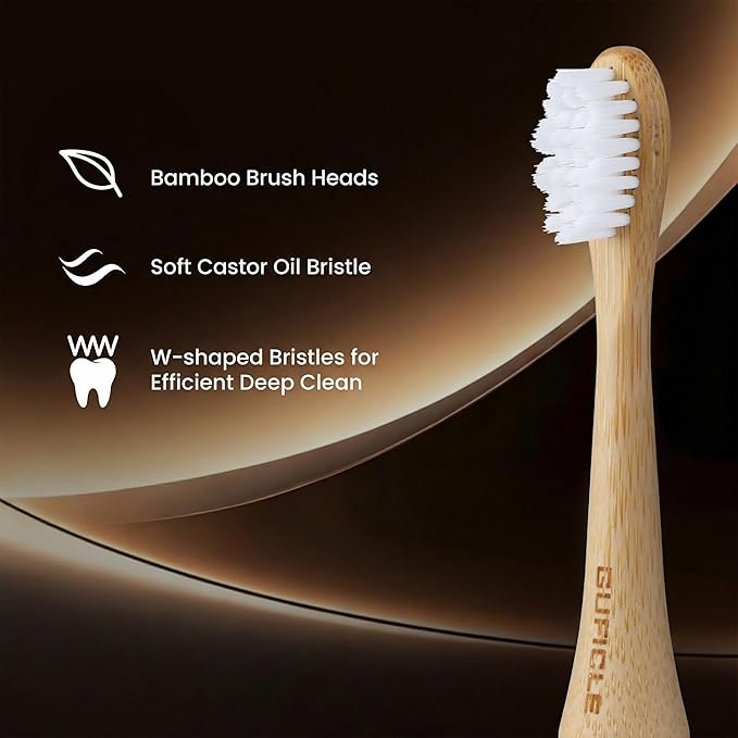 Electric Toothbrush with 4 Bamboo Heads Bamboo Electric Toothbrush for Adults Soft Castor Oil Bristles 5 Modes Smart Timer Sonic Technology IPX7 Waterproof 60-Day Battery Life-White