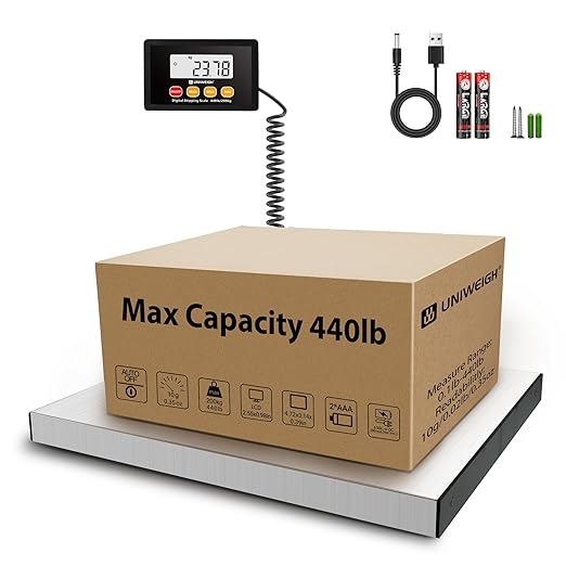Digital Postal Scale440lb x 10g Accuracy Shipping ScaleStainless Steel PlatformsHeavy Duty Scale with LCD/Hold/Tare FunctionsPostage Scale for PackagesLuggage ScaleBattery&ampUSB Included