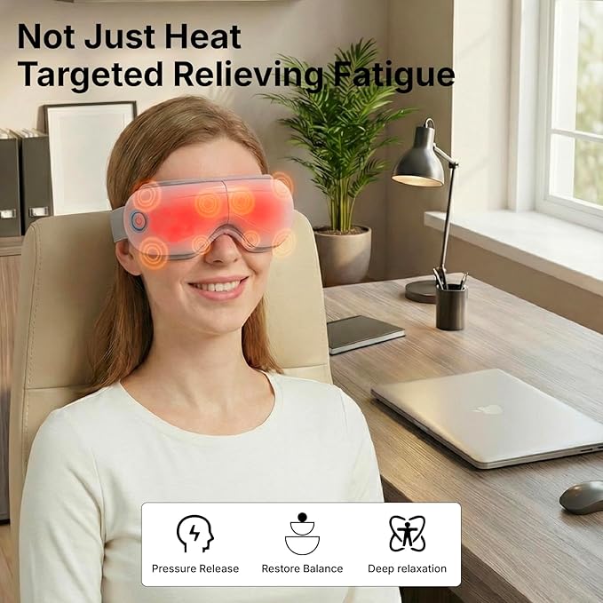 Eye Massager with Heat and Bluetooth Dry Eye Therapy Temple Massager Heated Sleep Mask BlackoutRechargeable Eye Warmer. Stress Relief Gifts for Women/Men Gamers Travel Essentials