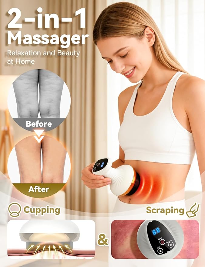 Electric Gua Sha Device for Cellulite Massage Tool 9 Suction Levels &amp Heating Handheld Massager - Negative Pressure Strong SuctionSmart Cupping MassagerDeep MassageFirmer (2 Pcs + 4 Oils)