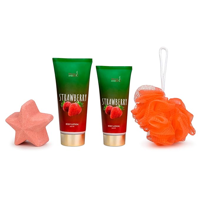 Strawberry Bath and Body Gift Set for Women - Luxurious Shower Pampering Irresistible Strawberry Scent Complete Body Skincare Collection – Mother's Day Gift for Mom