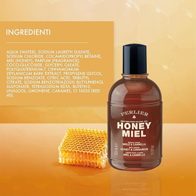 Perlier Honey Miel Bagno Crema Corpo Miele e Cannella Bath Cream Honey &amp Cinnamon 500 ml 16.9 Fl Oz Made in Italy [Italian Import]