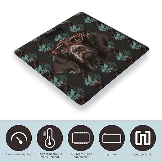 German Shorthaired Pointer in Glasses Weight Scale Large Bathroom Scales Digital Weight with Bright LED Display Non Slip Automatic Weighing Scale Fashion Weighing Machine for Body