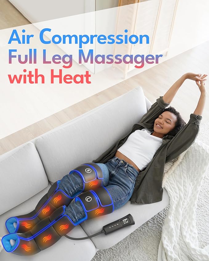 Leg Massager for Circulation and Pain Relief with Heat - Electric Air Compression Boots - Adjustable Modes Foot Calf &amp Thigh Massage Machine Gift for Her Him Dad Mom (Small Size)