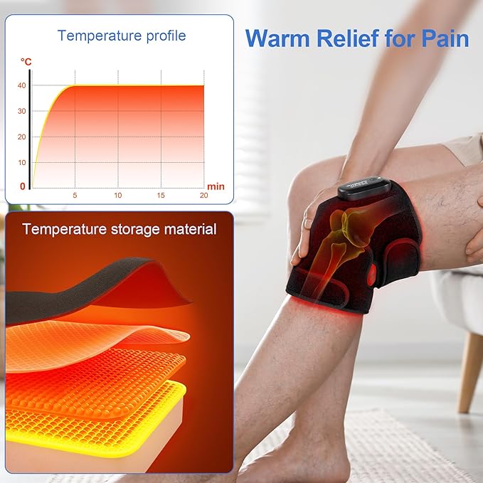 Wireless Red Light Therapy Knee Pad – 660nm Red &amp 850nm Infrared with Built-in Heating Wire Heated Pain Relief for Arthritis Joint &amp Muscle Pain Adjustable Fit for Home &amp Seniors