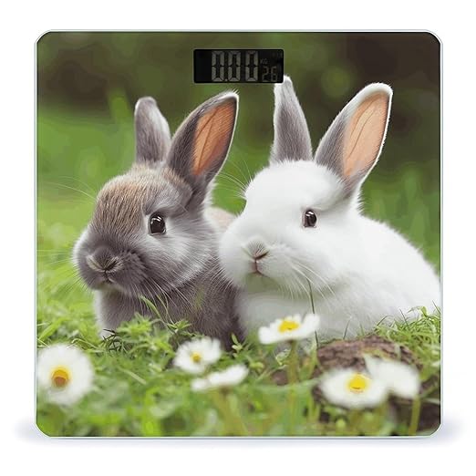 Two Little Cute Rabbits Bathroom Scale Large LCD Backlight Display Digital Scale Rounded Corners Body Scales Automatic Power On/Off Bathroom Scales for Home Bedrooms