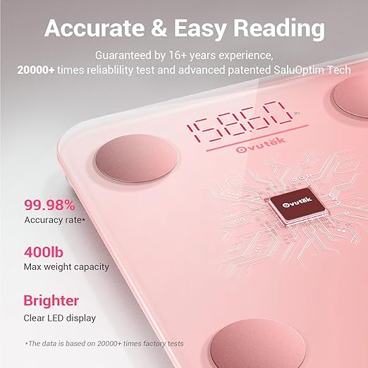 Ovutek Smart Scale for Body Weight Digital Bathroom Scale BMI Weighing Body Fat Scale Accurate Body Composition Scale Monitor for People's Health with Smartphone App Compact Size 400lb (Pink)