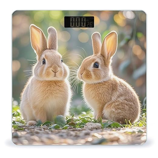 Two Little Cute Rabbits Bathroom Scale for Body Weight Bathroom Weighing Scales with Back Lit LED Display Sturdy Tempered Glass Body Weight Bathroom Scale 400lb Weighing