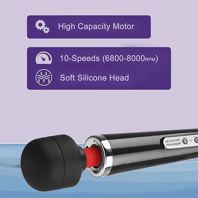Wired Powerful Handheld Wand Massager Strong Personal Vibration Massage for Sports Recovery Back Muscle Aches Whole Body Pain (Black)