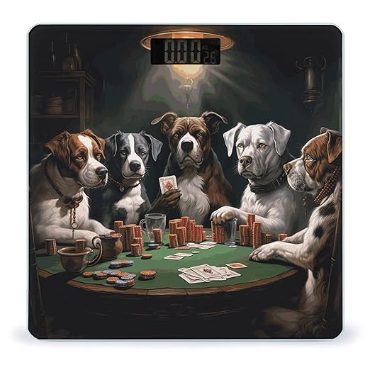Playing Poker Dogs Scale for Body Weight Sturdy Tempered Glass Weighing Scales with LCD Display Accurate Digital Bathroom Scale Convenient Body Fat Smart Scales Easy Read