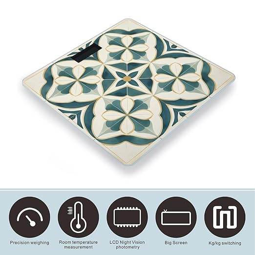 Geometric Design Pictures Scale for Body Weight Anti-Slip Tempered Glass Digital Bathroom Scales Clear LCD Display Weighing Scale Safe Rounded Corners Smart Scales