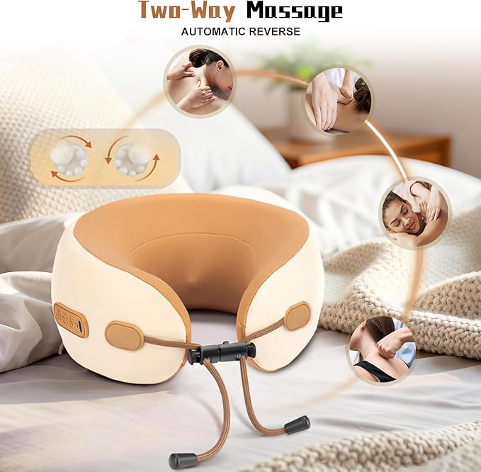 Neck Massager Pillow with HeatingPortable Heated Kneading Massage Cushion PillowCordless Shiatsu Neck Massagerfor Neck Pain Relieffor HomeAirplaneCarOfficeTravel
