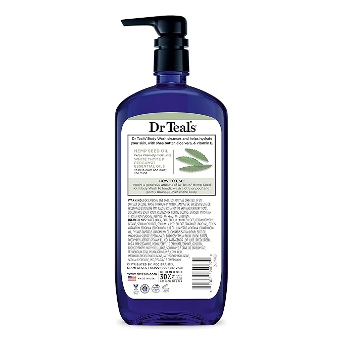 Dr Teal's Body Wash with Pure Epsom Salt Cannabis Sativa Hemp Seed Oil 24 fl oz (Pack of 4)