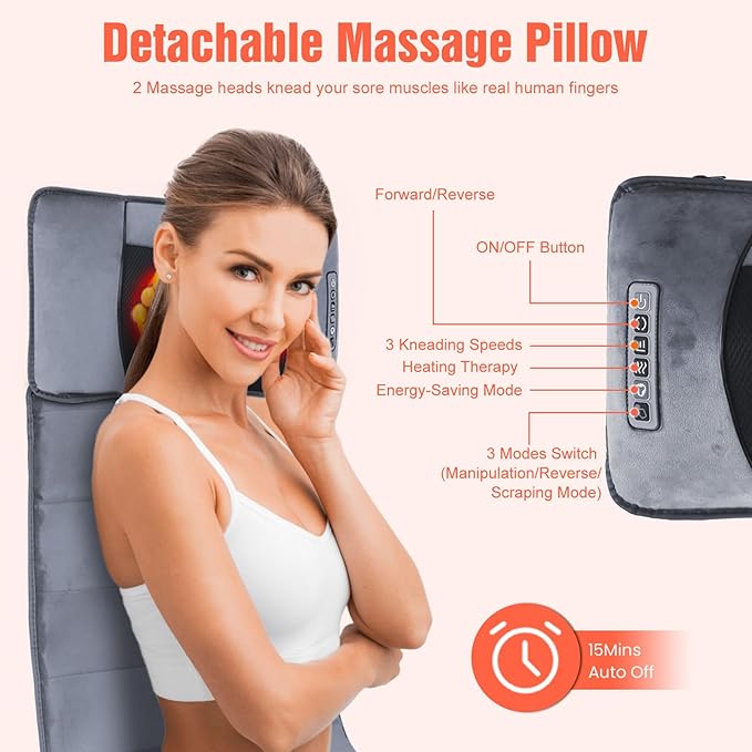 Massage Mat Full Body Massage Mat with 10 Vibrating Motors &amp 9 Modes Back Massager with Heat Massager Mattress Pad for Back Heating Pad with Auto Shut Off