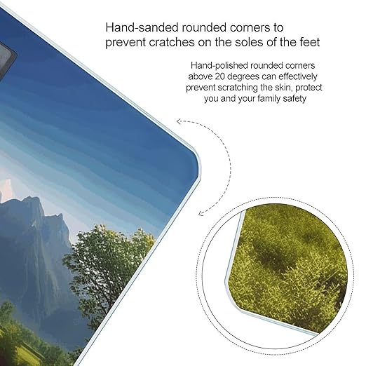Beautiful Scenery Scale for Body Weight Safe Rounded Corners Tempered Glass Digital Bathroom Scale LED Display 400lb Capacity Weight Scales with High Precision Sensors