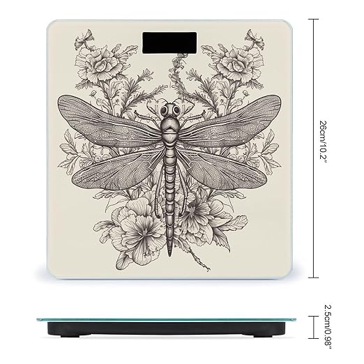 Hand Drawn Floral Dragonfly Smart Scale for Body Weight Accurate Bathroom Scale with LED Display Digital Weight Scales Weighing Machine High Precision Scales for Bath Home