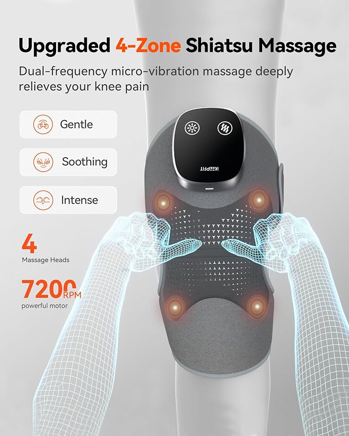 Knee Massager with Heat Vibration for Pain Relief MAXwarm 5.0[2026 Upgraded]-Heated Knee Brace with 5 Heat Levels and 4 Massage Motors X-Warm Heat-Lock Tech for Men Women(Grey 2-Pack)