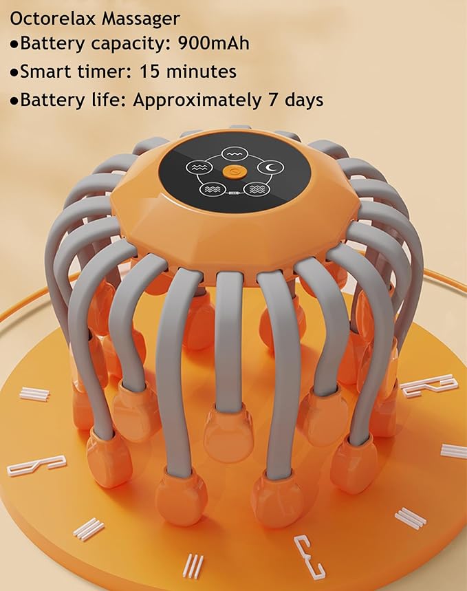 Head Massager Official Anti-Stress Massager for Migraines with 5 Modes &amp 3 Levels Adjustable 360° Cordless Touch Scalp Massager for Stress Relax &amp Sleep Aid (Orange)