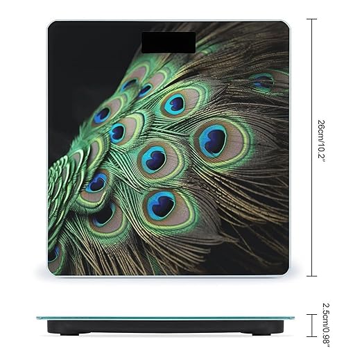Green Peacock Feather Weight Scale Large Bathroom Scales Digital Weight with Bright LED Display Non Slip Automatic Weighing Scale Fashion Weighing Machine for Body