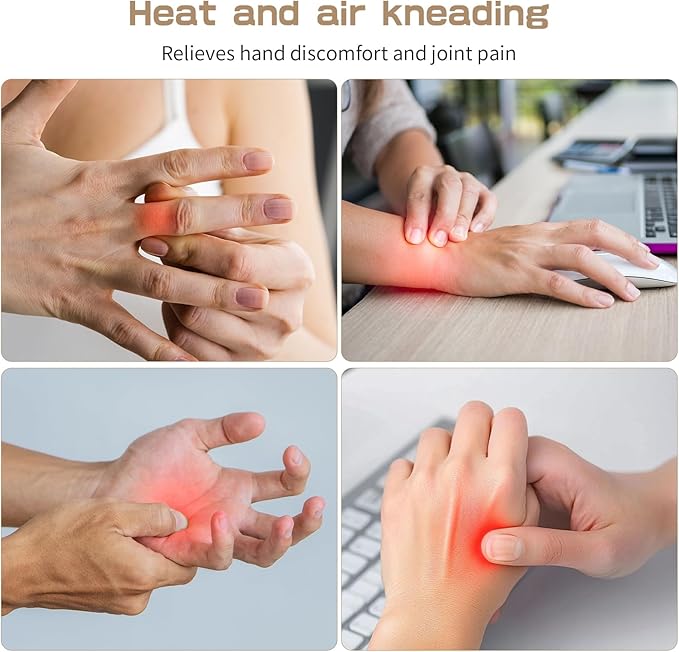 Hand Massager with Heat and Compression - Cordless Electric Hand and Wrist Massager for Arthritis Carpal Tunnel &amp Finger Pain Relief - 5 Levels 3D Wave Pressure 3 Heat Settings - Ideal Gift