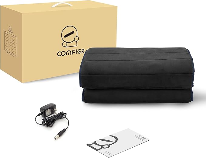 COMFIER Full Body Massage Mat with Heat &amp Vibration - 10 Motors App Control Movable Shiatsu Neck Pillow &amp 4 Heating Pads for Neck Shoulders Back Black
