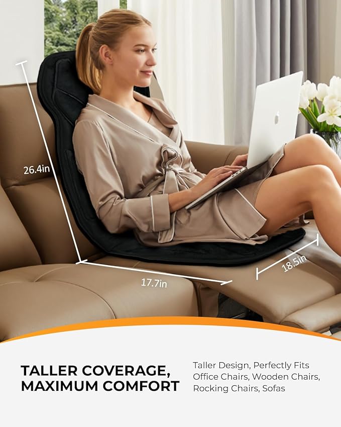 CooCoCo Back Massager with Heat 8 Vibrating Motors Massage Chair Pad with 2 Heating Levels Massage Seat Cushion with Auto Shutoff for Home Office Chair Gifts for Mom Dad Men Women Teens