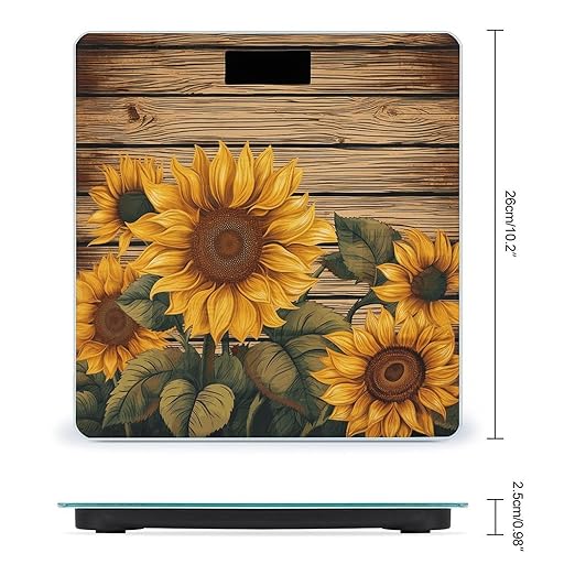 Paint Wooden Board Sunflower Scale for Body Weight Digital Bathroom Scale Accurate Smart Weight Scales with Large Display Weighing Machine High Precision Scales