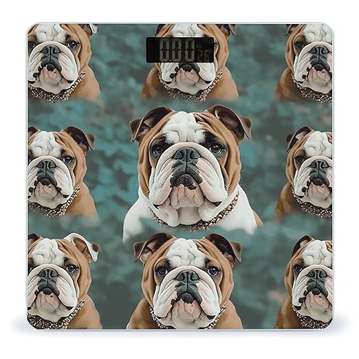 Funny English Bulldog Scale for Body Weight Precision Bathroom Weighing Scales with Back Lit LCD Display Sturdy Tempered Glass Body Weight Scales Digital Bathroom Scale 400lb
