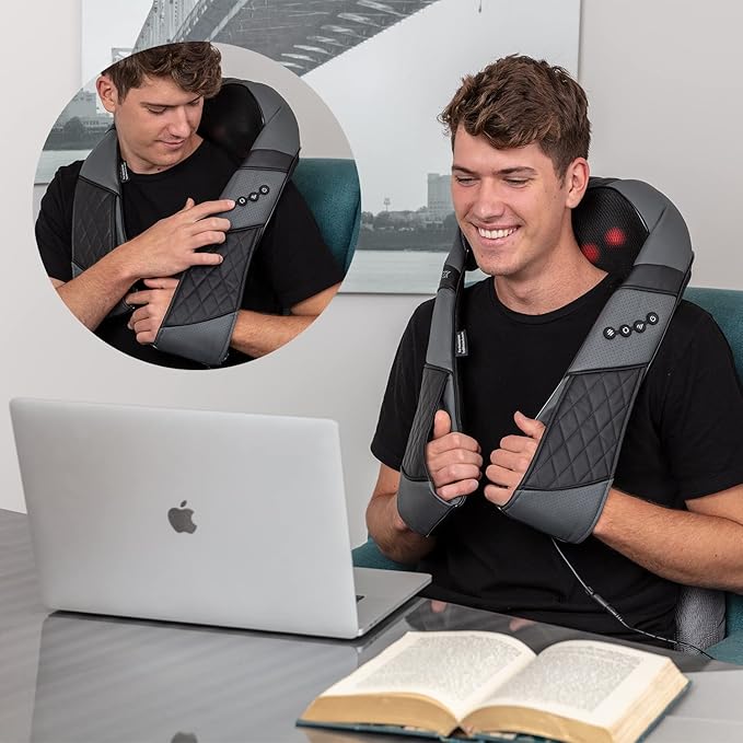 RESTECK Massagers for Neck and Back with Heat - Deep Tissue 3D Kneading Pillow Electric Shiatsu Shoulder Massage Foot LegsBody - Relieve Muscle Pain - Office Home &amp Car