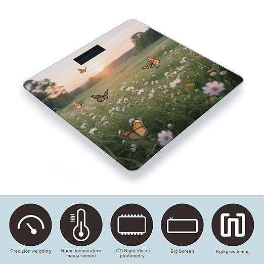 Digital Bathroom Scale for Body Weight Scale with Bright LCD Display High Accuracy Step-On Technology Auto On/Off Meadow with Flowers Digital Scales 400 Lbs /180kg