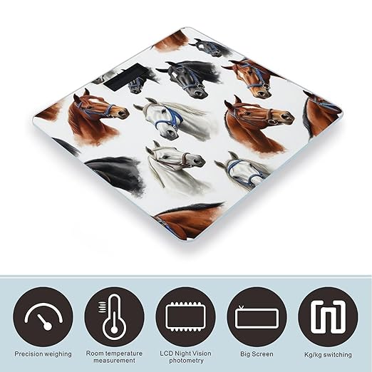 Women's Fashion Automatic Switch Digital Bathroom Weighing Scale Smart Scale Animal Wild Horse Painting