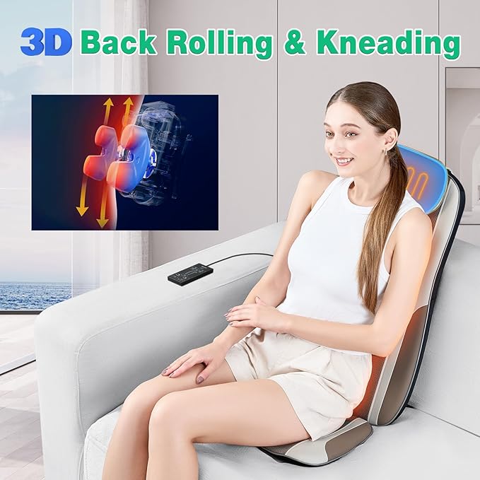 Shiatsu Back Massager with Heat Massage Chair Pad Seat Cushion for Stress Relief Deep Tissue Kneading &amp Roller 2 Vibration Motors Back Waist Hip Massager PU Leather with 2 Adapters