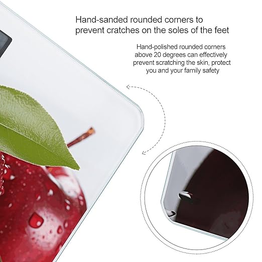 Red Apple Fruit Scale with LCD Precision Weighing Scales Sturdy Tempered Glass Weight Scales Easy-to-Read Anti-Slip Weight Digital Bathroom Scale for Daily