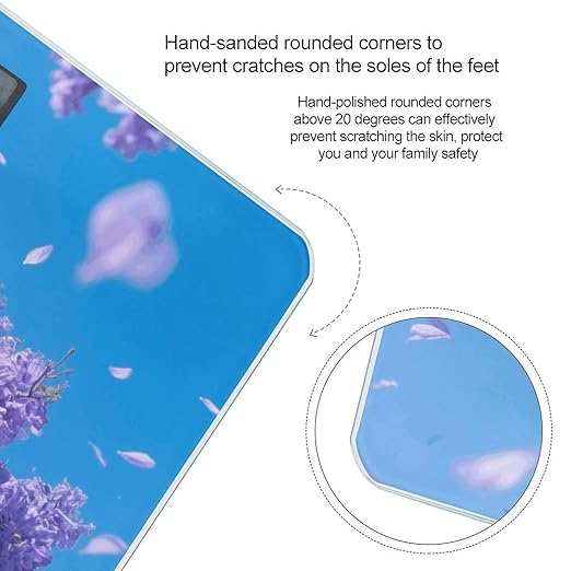 Jacaranda Flower Scale for Body Weight Sturdy Tempered Glass Weighing Scales with LCD Display Accurate Digital Bathroom Scale Convenient Body Fat Smart Scales Easy Read